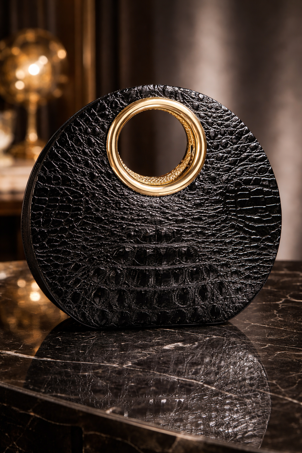 Stunning Armonde Gold Ring Bag in Reddish and Gold Armonde Gold Ring Bag Structured Oval Evening Bag