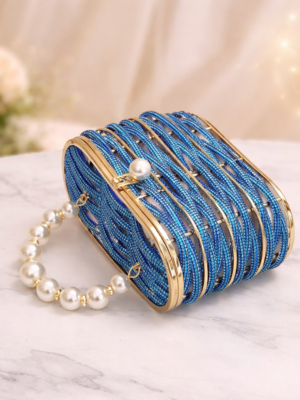 Azure Pearl Crystal Frame Clutch