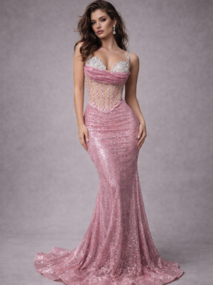 Rosé Illusion Crystal Corset Mermaid Gown