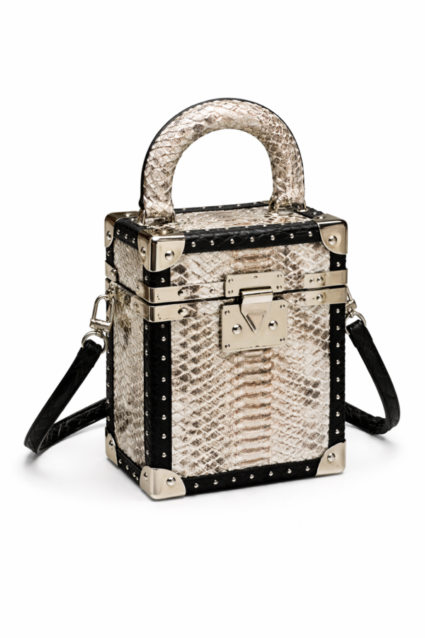 Valenza Python Mini Trunk Bag Genuine Leather Python Embossed Handbag