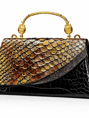 Dynasty Metallic Scale Top Handle Bag Textured Evening Handbag