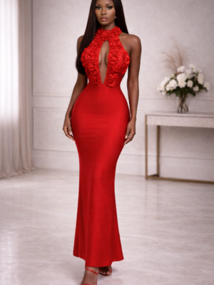 Scarlet Bloom Halter Bandage Dress