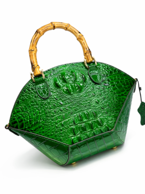 Emerald Croc Bamboo Luxe Bag Crocodile Embossed Bamboo Handle Bag