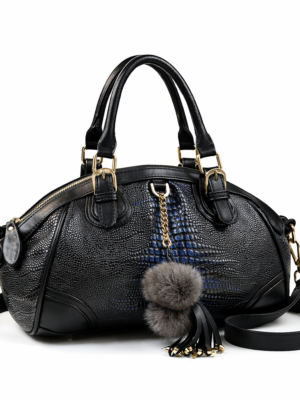 Emerald Croc-Texture Structured Satchel