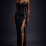 The Amara Jewel Column Dress - Stunning Black Halter Gemstone Gown