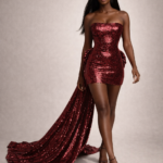 The Ruby Burgundy Sequin Bow Train Mini Dress - Stunning Burgundy Sequin Mini Dress with Train