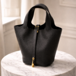 Évara Bucket Bag Textured Leather Bucket Handbag Black