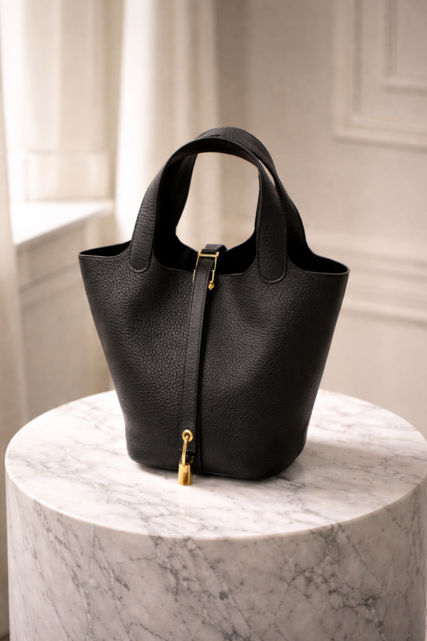 Évara Bucket Bag Textured Leather Bucket Handbag Black