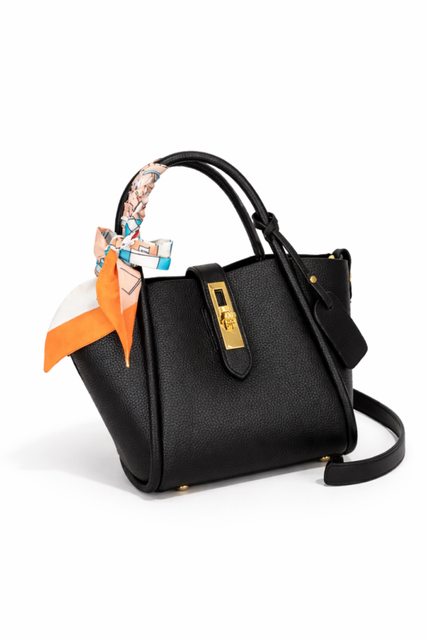 Seraphine Bucket Bag aus echtem Leder, Flügeltasche, Schwarz