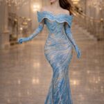 The Celeste Royale Embellished Gown - Icy Blue Luxury Dress with Crystal Waves