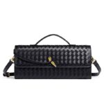 Woven Genuine Leather Clutch Bag - Black