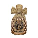 Golden Crystal Bottle Clutch with crystal embellishments and gold detailing