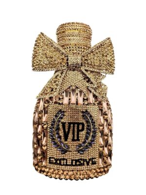 Golden Crystal Bottle Clutch with crystal embellishments and gold detailing