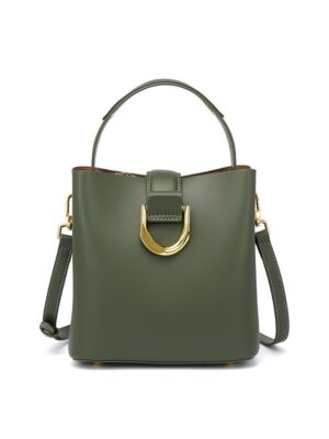 The Verde Luxe Leather Bucket Bag - Structured Genuine Cowhide Leather Handbag