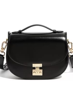 Valerisse Élégance Lock Shoulder Bag Genuine Leather Shell Shape