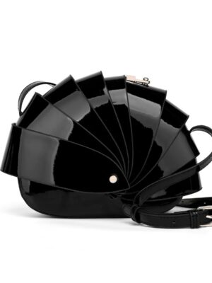 Seraya Arc Bag Glossy Fan Shaped Shoulder Bag Black
