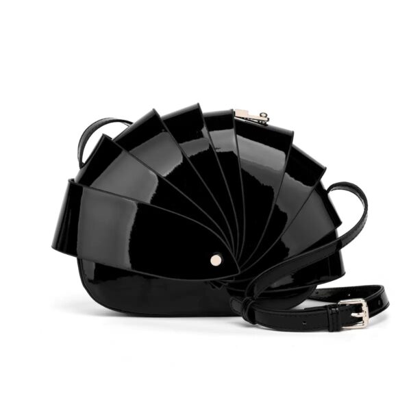 Seraya Arc Bag Glossy Fan Shaped Shoulder Bag Black
