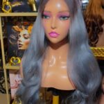 Front view of Ash Grey Body Wave Wig 24 inch featuring 5x5 HD Lace closure