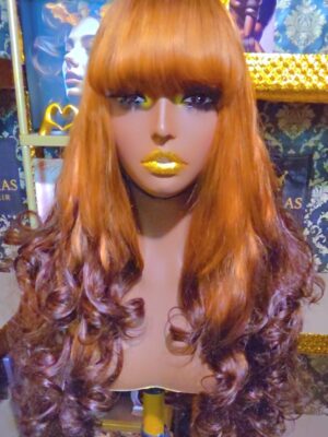 The SDD Bouncy Fringe 24 inch Peruvian Human Hair Fringe Wig in T4/30/4 Amber Glow
