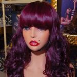 Burgundy SDD Bouncy Peruvian Human Hair Wig with Fringe Style 20 inch