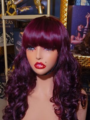 Burgundy SDD Bouncy Peruvian Human Hair Wig with Fringe Style 20 inch