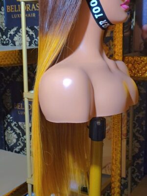 Front view of Honey Blonde Ombre Vietnamese Wig 22 inch 350g showing seamless color transition