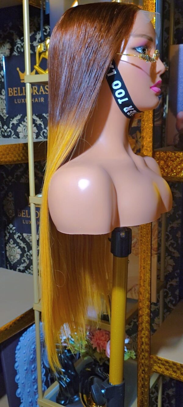 Front view of Honey Blonde Ombre Vietnamese Wig 22 inch 350g showing seamless color transition