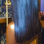 Front view of Belioras Sunset Black Wig 14 inch showing sleek bone straight texture