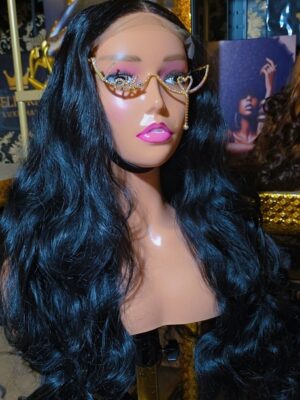 Front view of Black Body Wave HD Lace Wig 28 inch showing seamless HD lace hairline