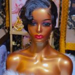 The Ava Finger Wave Pixie black Swiss Lace human hair wig featuring hand-sculpted vintage waves and invisible HD hairline for luxury events