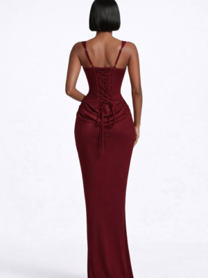 The Burgundy Silk Corset Maxi