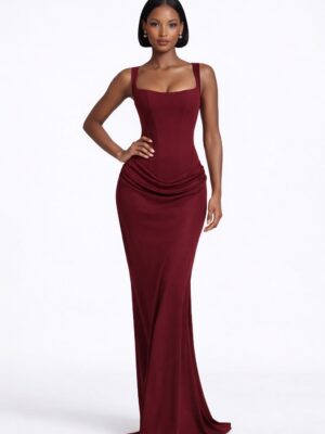 The Burgundy Silk Corset Maxi