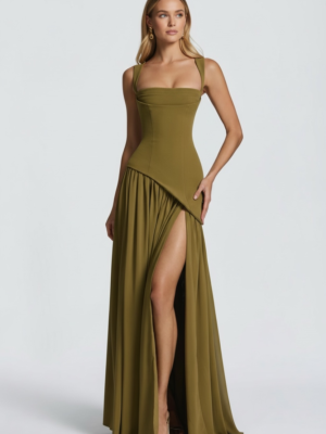 The Olive Asymmetric Midi Dress